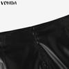 VONDA Women Autumn Solid Color Patch Pocket PU Leather Skirts
