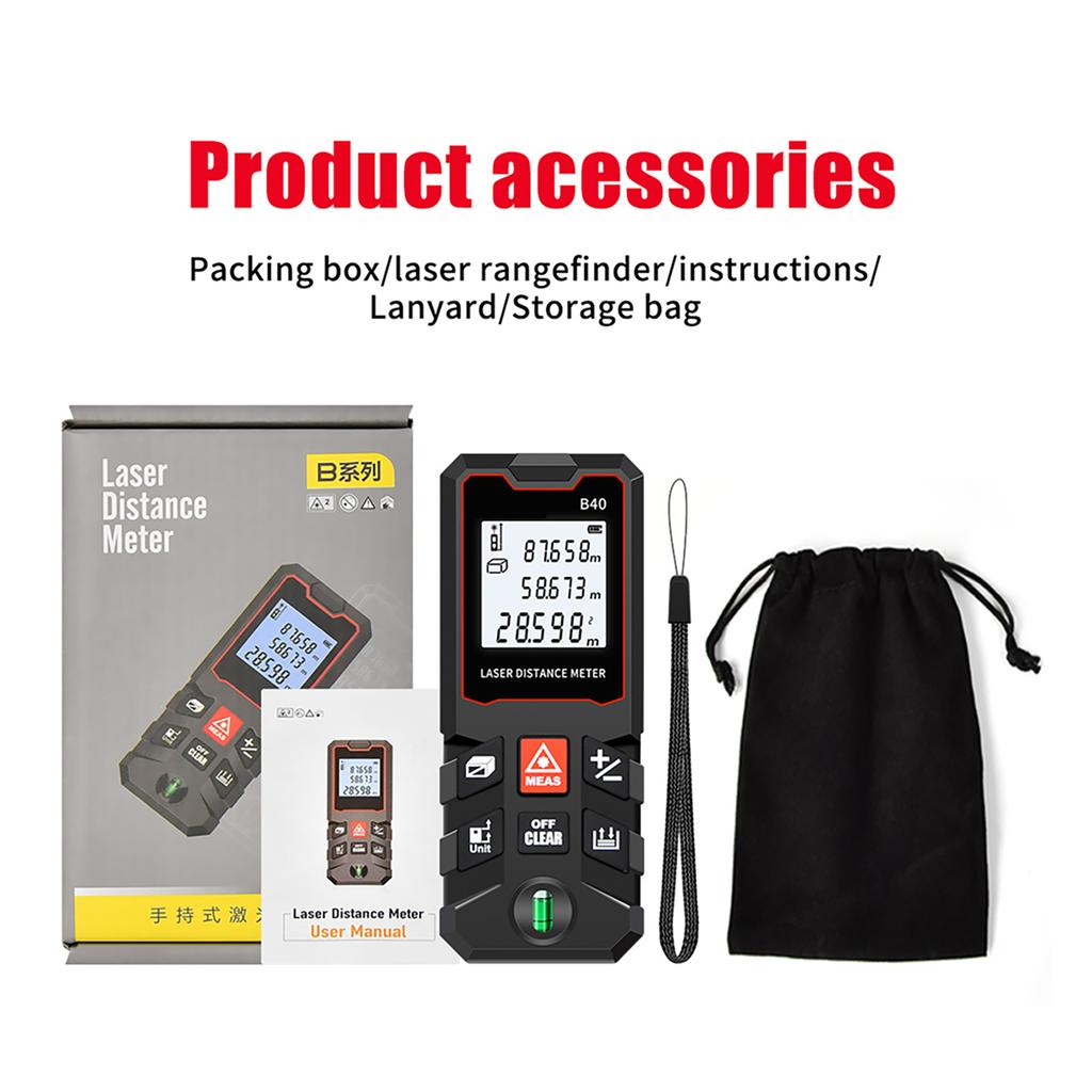 40m Msure LCD Digital Distance Meter with Bubble Range Finder Distance/ Ar/ Volume/ Pythagorn Msuring Tool Unit ing