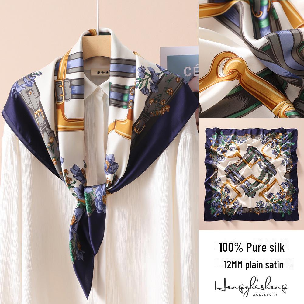 High-Quality Mulberry Silk Crepe Satin Scarf – Large Square, Sun Protection for Spring & Autumn