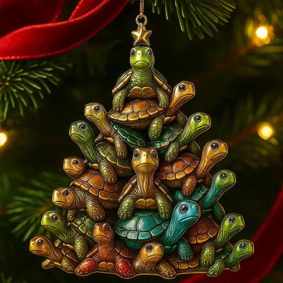 1/2/3Pcs Christmas Pendant Sea Turtle Shape Acrylic Bright Color Hanging Ornament with Lanyard Holiday Decor