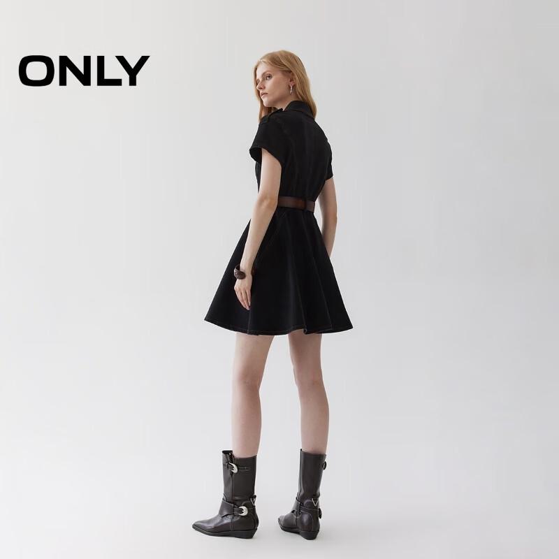 ONLY Women's A-Line Lapel Denim Mini Shirt Dress