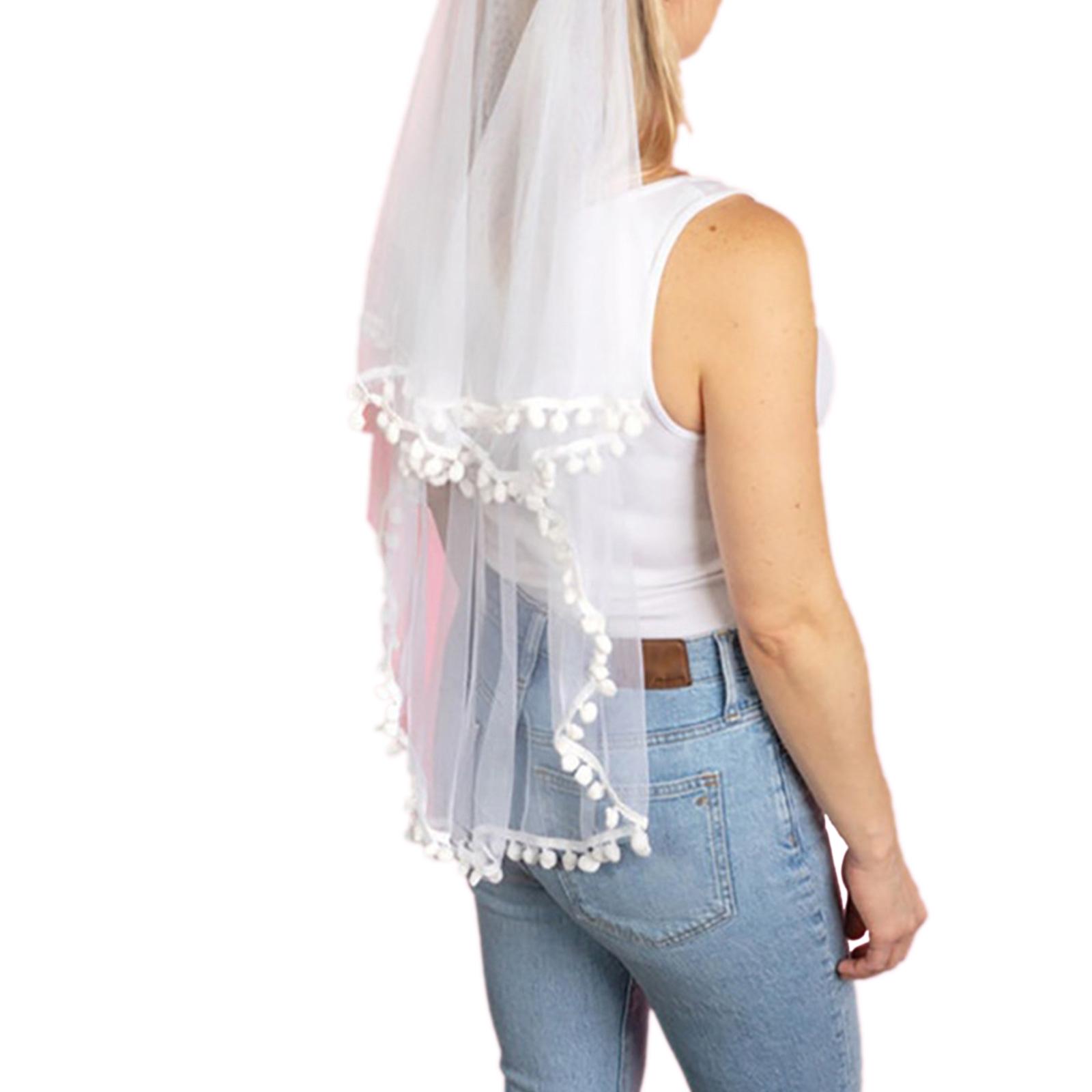 

Фата невесты двухслойная с помпонами, фата для девичника, короткая свадебная фата, фата для будущей невесты, свадебная фата, кружевная фата 2