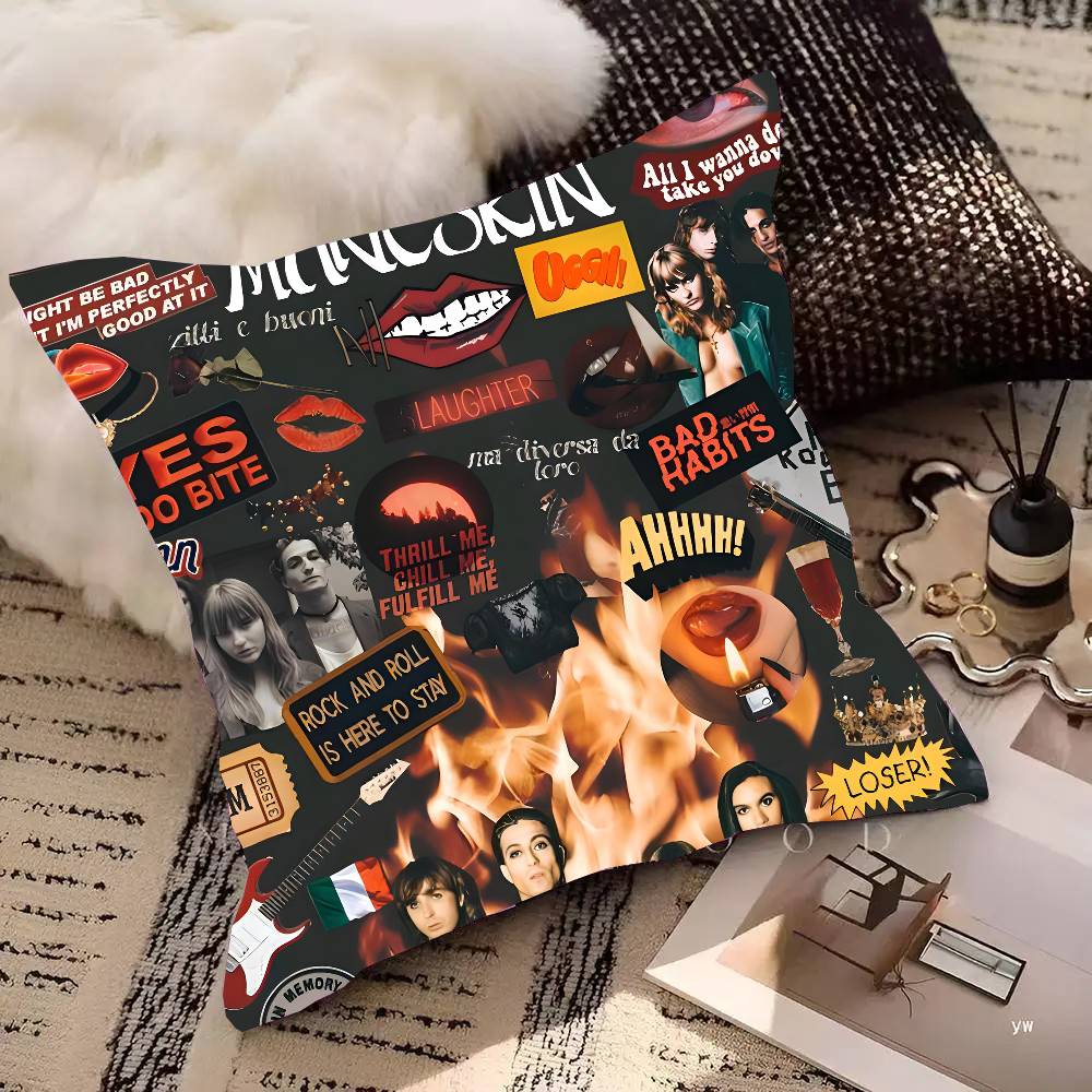 Maneskin Damiano David Vintage Pillow Case Square Pillow Bedroom Sofa Leisure Comfort Cushion Car Living Room Home Decoration