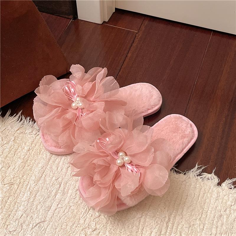 

Design sense pearl one-word slippers women s autumn 2025 high-value flower drag with skirt thick-soled women s slippers 36