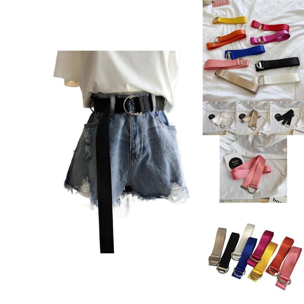 Stylish Korean Candy Color Canvas Double Ring Buckle Long Waist Belt For Men And Women