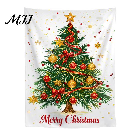 Indoor Holiday Wall Art Merry Christmas Tapestry, Hanging Fabric Backdrop, Xmas Tree Winter Seasonal Room Ornament for Living Room, Bedroom