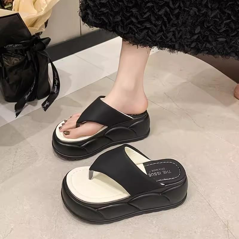 

модные 7 см новые толстые шлепанцы женские модные сандалии на платформе уличные женские пляжные тапочки домашний комфорт женские летние сандалии 2024 34 чёрный