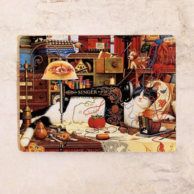 Cats by the Fireplace Metal Sign 20x30cm, Vintage Cozy Wall Art Decor