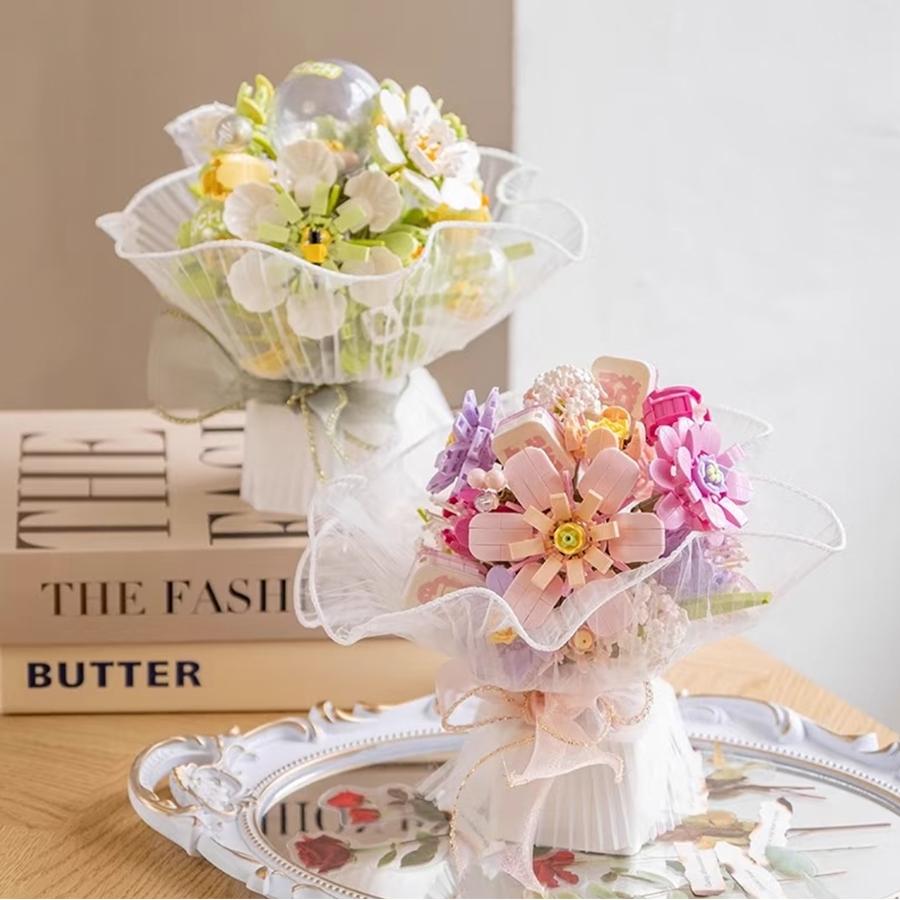 Non-Toxic Creative Diy Hand-Held Bouquet Building Block Sets Flowers Bricks Assembly Toys Children Mother'S Day Valentine'S Day Gifts