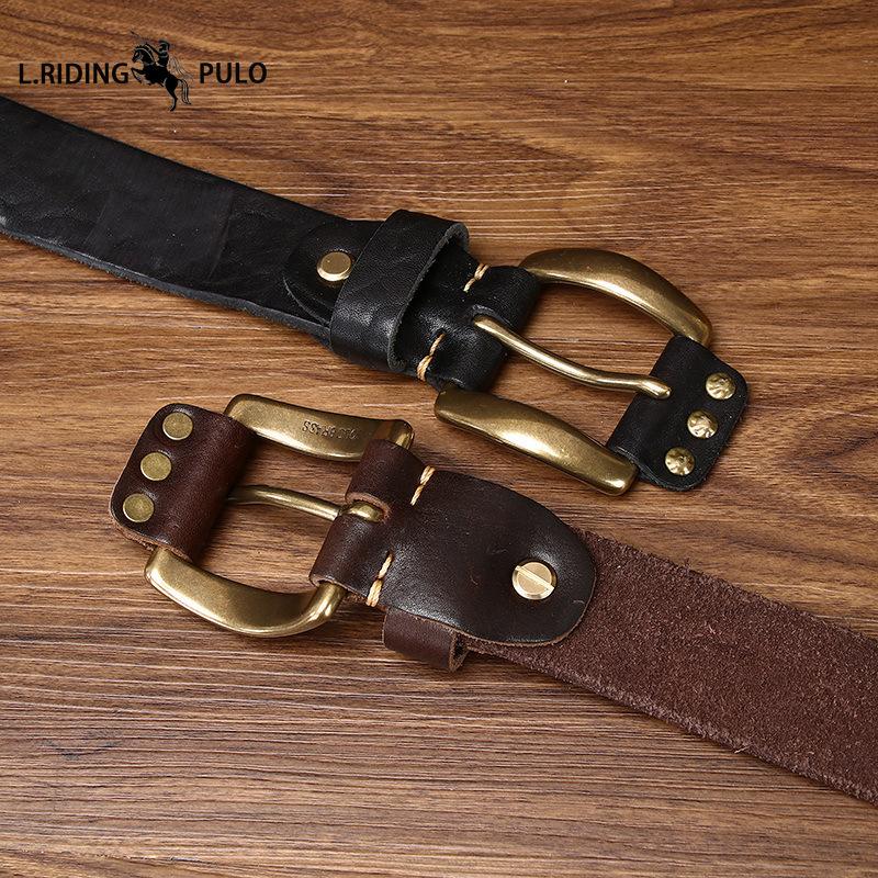 Punk-style Studded Leather Belt for Men Genuine Leather with Pin Buckle Washed, Vintage, Distressed Finish, Pure Cowhide, Unique Casual Denim Belt.