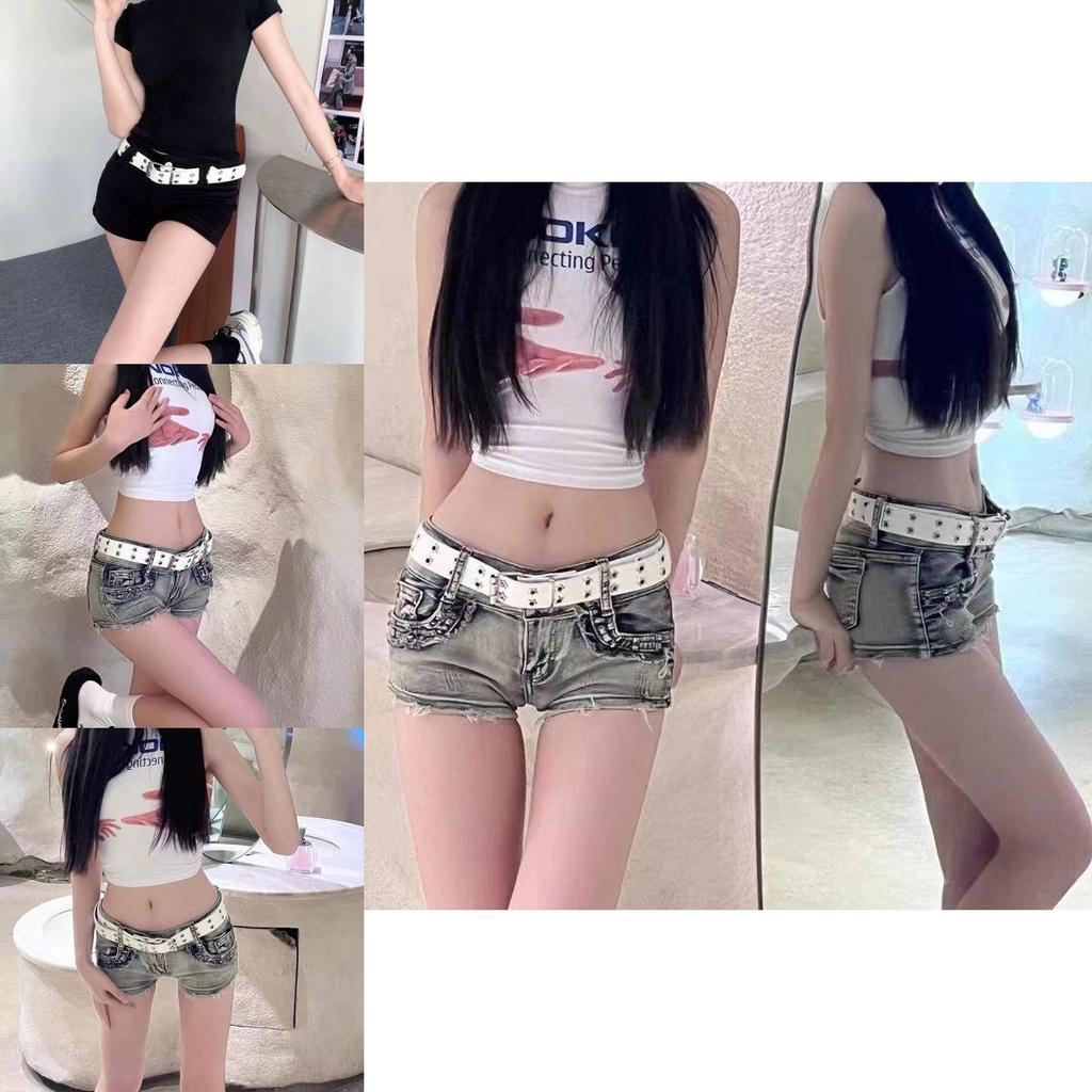 Stylish Women's Belt Korean Ins Dark Style Double Buckle Metal Chain Decor 2023