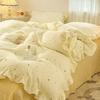 Princess Style Bedding Sets Ruffle Lace Bow Quilt Cover Romantic Bedclothes Decor Woman Girls Bedroom Duvet Cover 4pcs