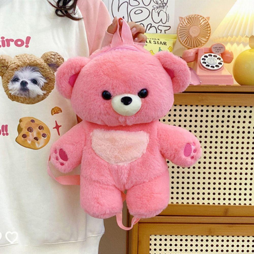 Multicolour Plush Shoulders Bag 3D Bear Animal Bag Casual Plush Bear Backpack Outdoor