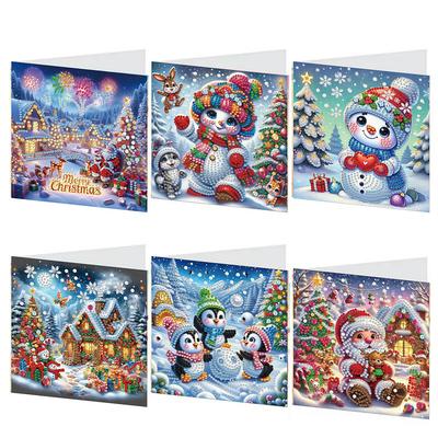 6 Peças DIY Strass Diamante Arte Mosaico Cartões Postais Desenhos de Natal Cartões de Felicitações Arte Diamante Cartões de Agradecimento e Bênçãos de Feriado