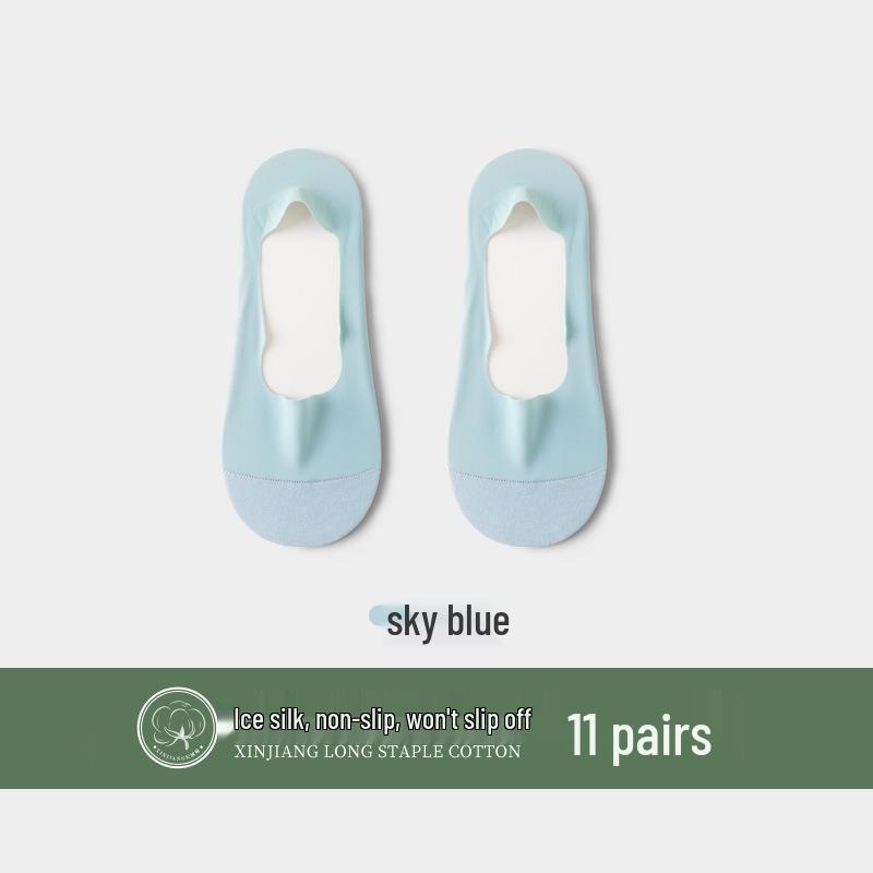 Women's Ice Silk Low-Cut Ankle Socks: Breathable, Anti-Slip, Thin, Pure Cotton, No-Show Design.