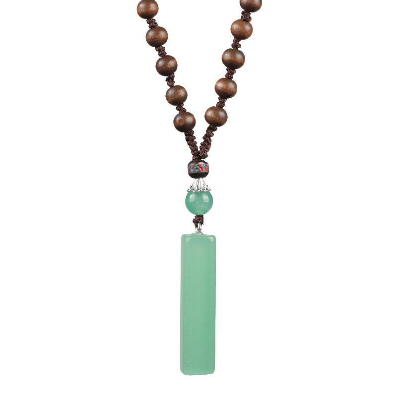 Vintage Dongling Jade Pillar Necklace Crystal Pendant Mahogany Sweater Chain Women's Simple Pendant Cotton and Linen Accessories