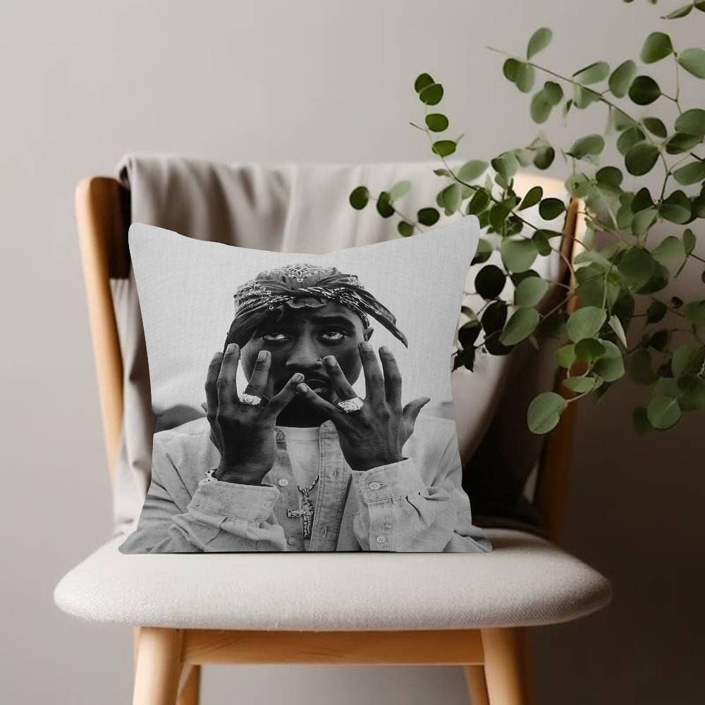 Black and White Pop Hip Hop Rapper PAC Pillow Cushion Cover Pillowcase Living Room Sofa Home Decor Customized