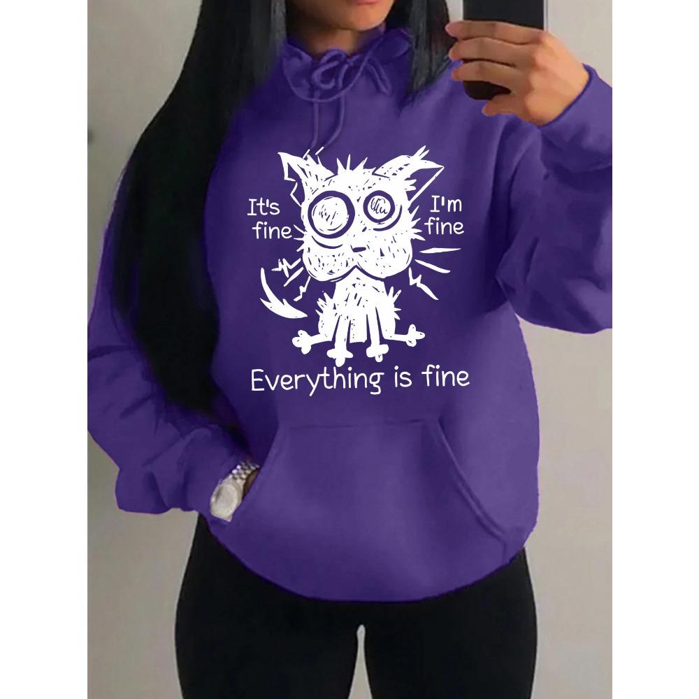 Everything Is Fine Funny Dog Printing Women Hoodies Fleece Hoody Autumn Loose Hoodie Pocket Comfortable Woman