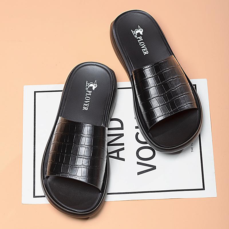 Sommer Neue Schuhe für Herren Echtleder Slipper Steinmuster Lässige Sandalen Bequeme Pantoletten Coole Strandschuhe