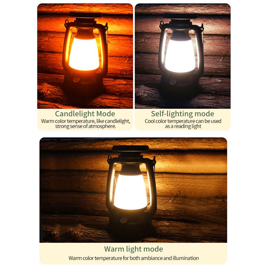 Portable Camping Lanterns USB Rechargeable Solar Charging Camping Light Dimming Outdoor Hanging Tent Light Hiking Fishing Lamp