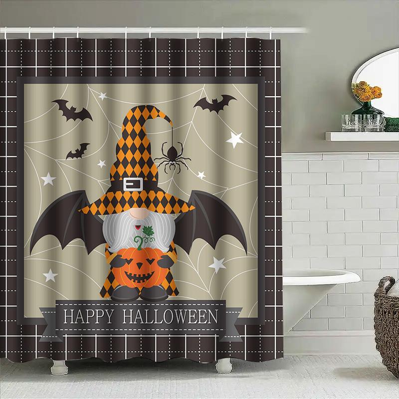 

Tuniu Halloween Bat Pumpkin Shower Curtain Spooky Decor For Bathroom Kids Room Accent Decor W60H190(CM)-1 Pcs