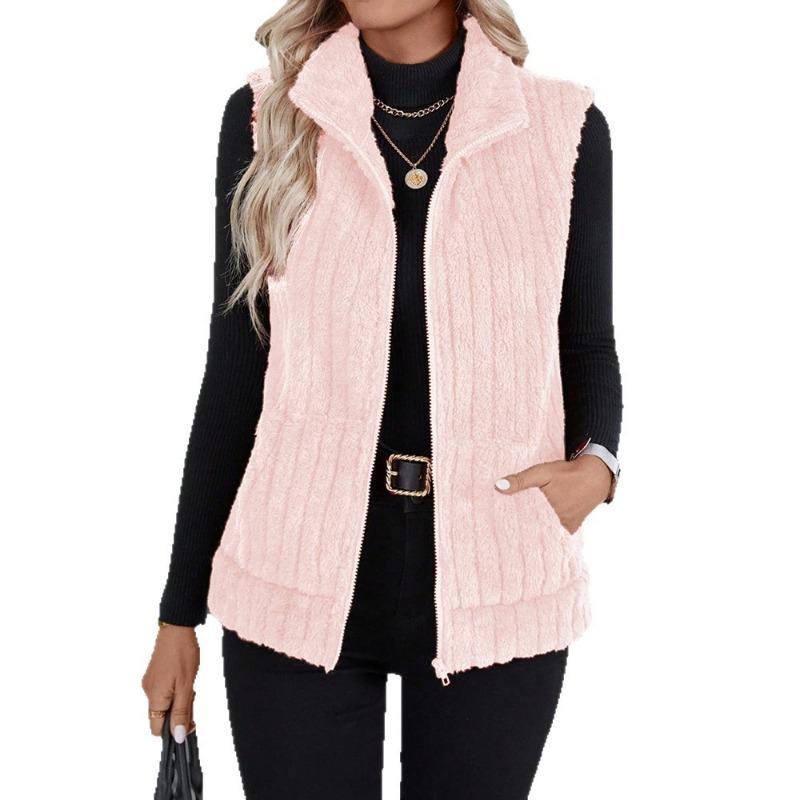 Women S Casual Turn Down Collar Zip Up Vest