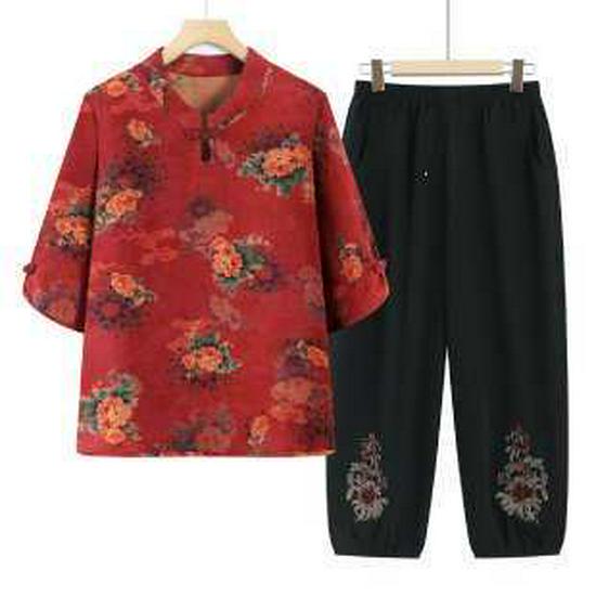 

Grandma s Stylish Chinese Short-Sleeve Summer Shirt for Middle-Aged and Elderly Women 5XL червоний