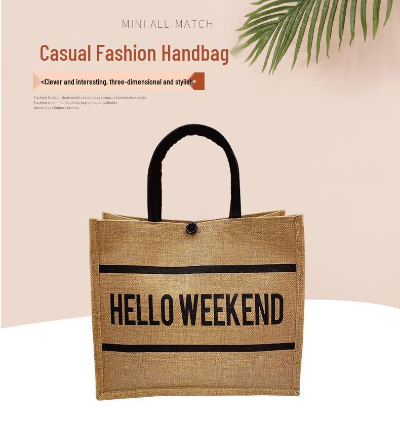 Damen Jute Tragetasche - Große Kapazität Leinen Lunch- & Einkaufstasche