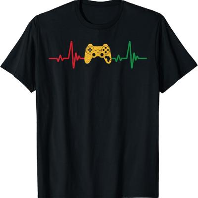 Gamer Heartbeat Black History Month Color Men Women Gaming T-Shirt