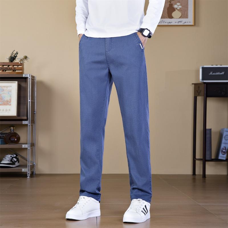 Men's business casual trousers men's autumn and winter elastic breathable pants blue straight boys fashion loose trousers
