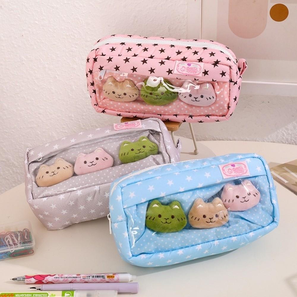 Transparent Window Pen Bag Large Capacity Zipper Stationery Storage Pouch Cute Makeup Bag Students