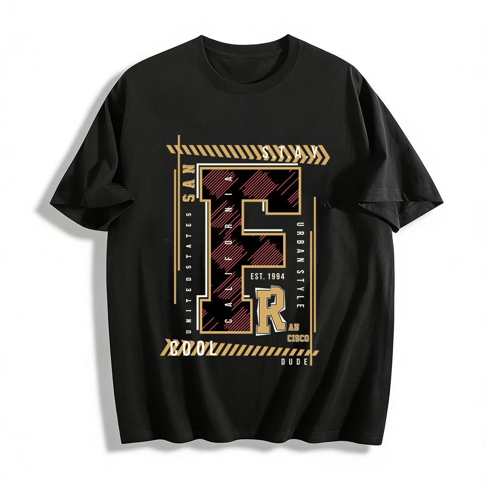 California San Francisco Letter Print Retro Street Casual T-Shirt Pure cotton T-shirt XXS
