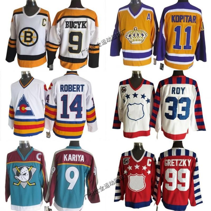 Mens NHL Retro Hockey Jersey Maple Leafs Kings Avalanche All-Star Embroidered Cotton Blend Sportswear
