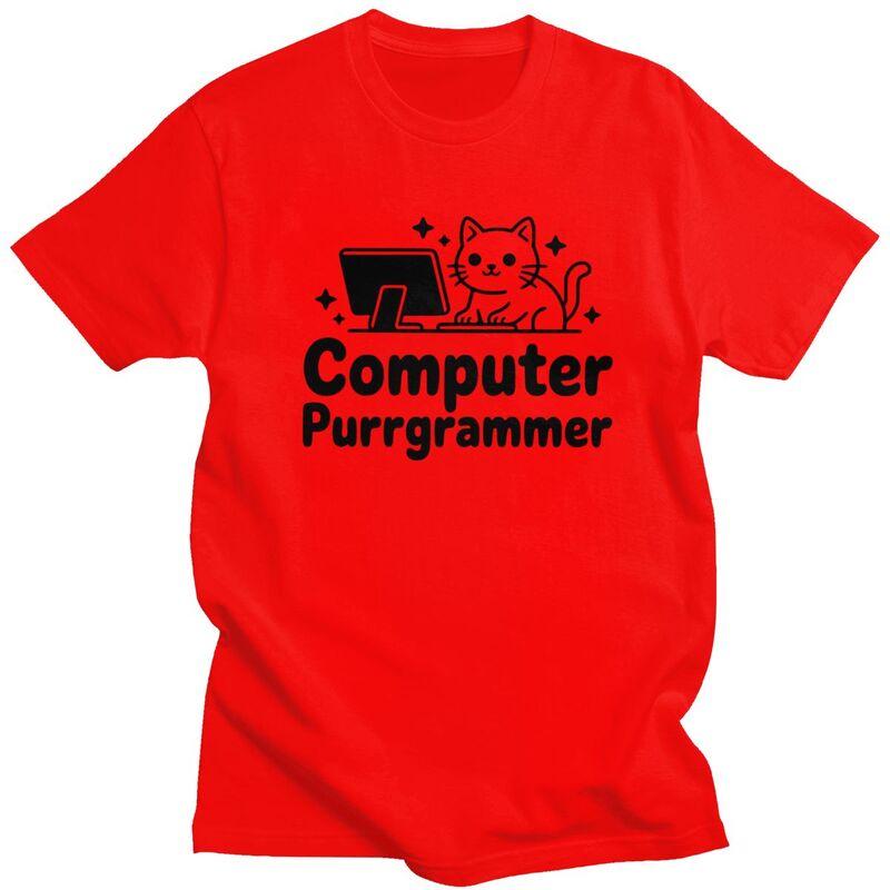 

Мужская футболка с принтом Purrgrammer - милый кот-программист, короткий рукав, уличный стиль, 100% хлопок, приталенная S
