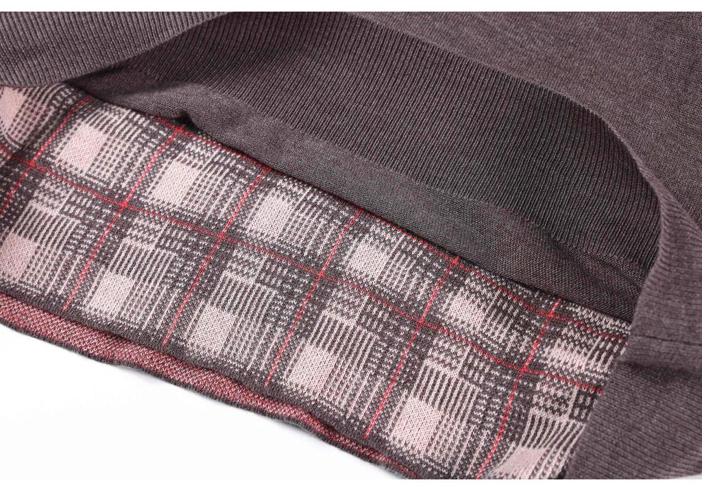 Retro Plaid Patchwork Short Sleeve Knit Top for Women