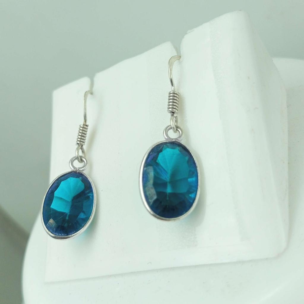 London Blue Topaz Edelstein 925 Sterling Silber vergoldet Haken Damen Ohrringe Schmuck WHE-E35