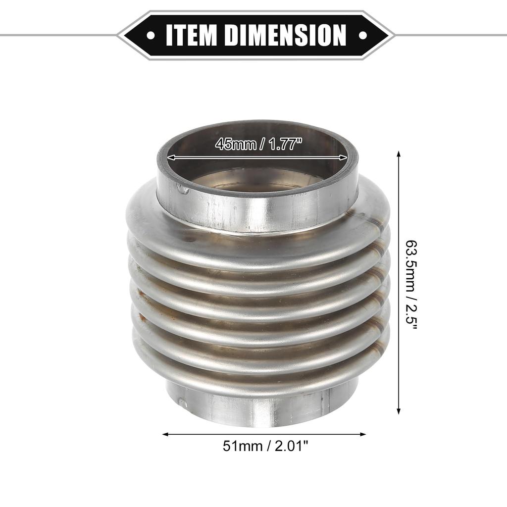 A ABSOPRO Car Exhaust Flexible Pipe 45x63.5mm Exhaust Flex Connector Pipe Bellows Universal for Car Durable Stainless Steel Silver Tone