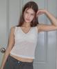 LOSSYROW Stretch V-Neck Lace Top White