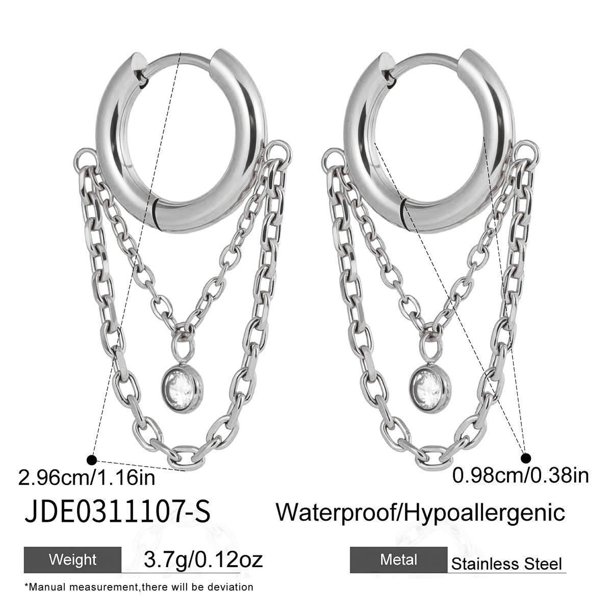 Stainless Steel Classic Steel Color Circular Zircon Chain Tassel Earrings 18K Gold Plated Plated Earring for Women Gifts