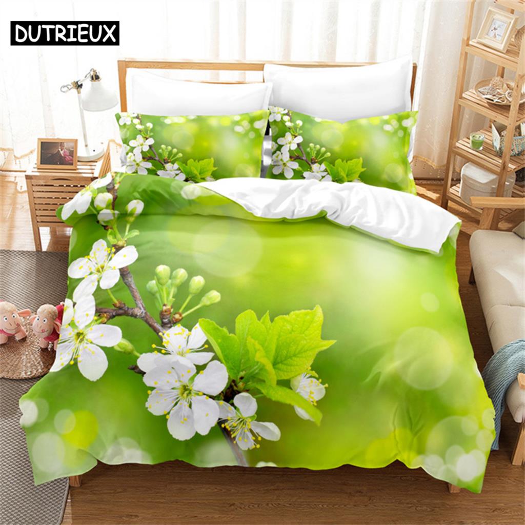 Green Flowers Queen Bedding Set Duvet Cover Set Bedding Comforter Bedding Sets Bed Linen King Size Duvet Cover Bedding Set