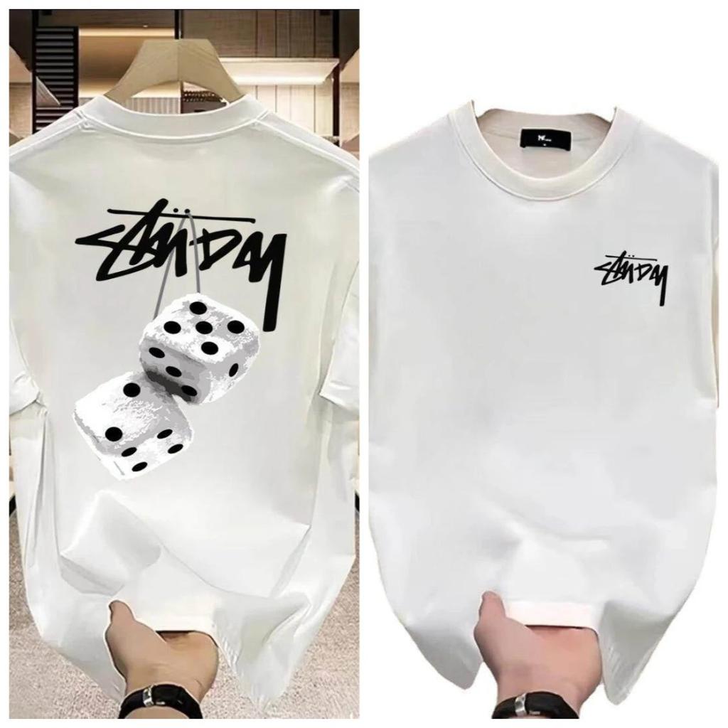 Nova Camiseta de Algodão Puro para Homens de Verão, Manga Curta, Estampada com Desenhos Animados da Moda, Manga Meia-manga, Gola Redonda, Solta, Tamanho Grande, Camada Base