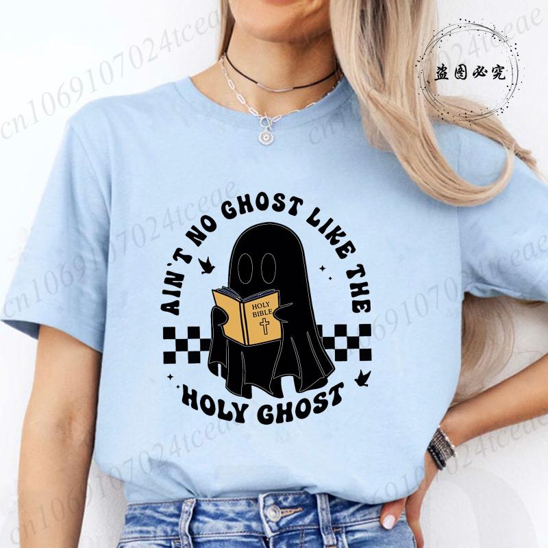 Funny Christian Shirt Gift for ChristianCute Ghost with Bible TShirtsRetro Christian Apparel Tops Tees Short Sleeve Clothing