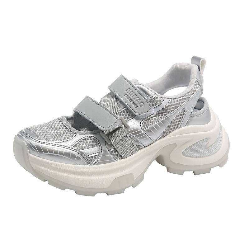 

Hollow Daddy Shoes Women s Breathable 2025 Summer New Velcro Mesh Versatile Thick Sole Lightweight Sports Sandals Tide 35 серебряный серый