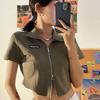 Women's Summer High Street Hot Girl Polo Crop Top - Zippered Short Sleeve Shirt