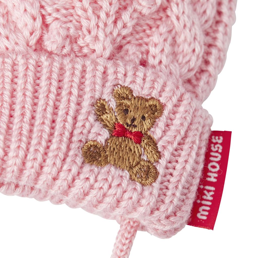 MIKI HOUSE Knitted Mittens with Bear Solid Cable Made In for Boys and Size S Drawstring, Design, Color, Knit, Japan, Girls, Baby, Kids, Children's
