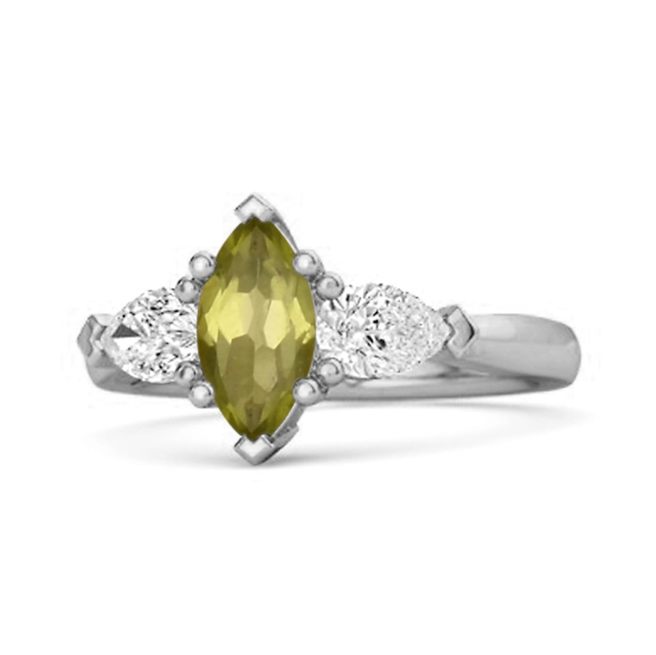 Peridot Trio Stone Tapered Ring - 925 Sterling Silver 12