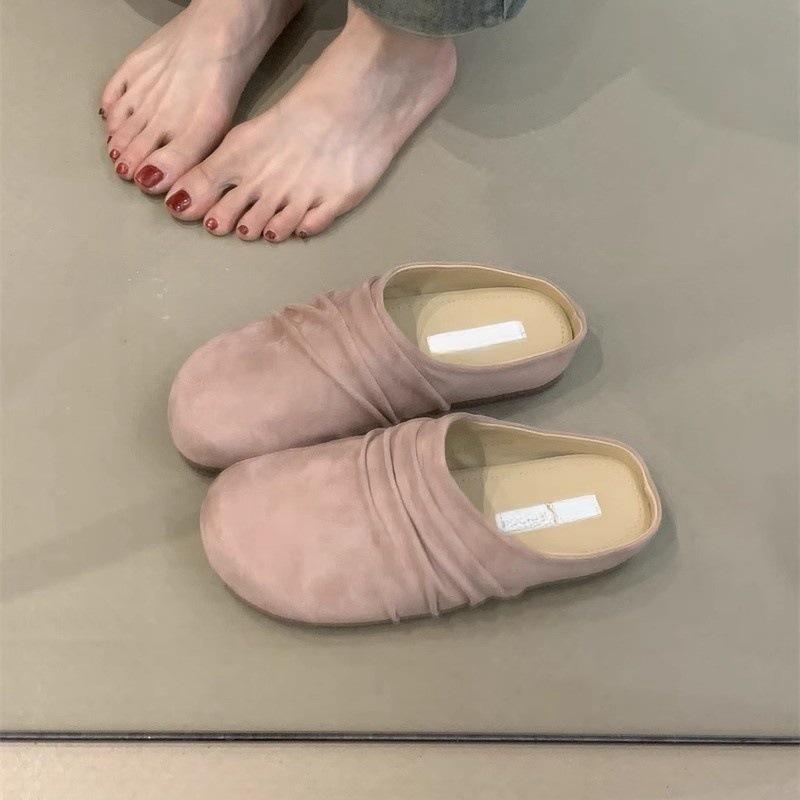 

Thick-bottomed niche new gentle fairy personality wrinkled Mori one pedal bag head half slippers 40 жовтий