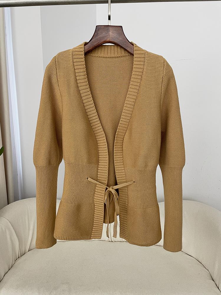 

OFTBUY 2024, зимнее женское хлопковое пальто, меховой свитер, элегантный кардиган, куртка на шнуровке, однотонное пальто с v-образным вырезом и открытой строчкой S коричневый