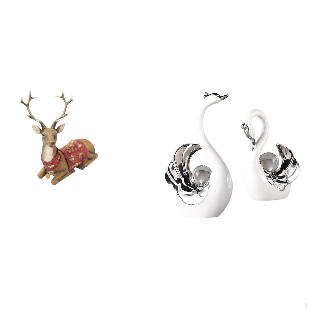 Reindeer Swan Statue Elk Sculpture Tabletop Ornament Deer Figurine for Living Room Office Bedroom