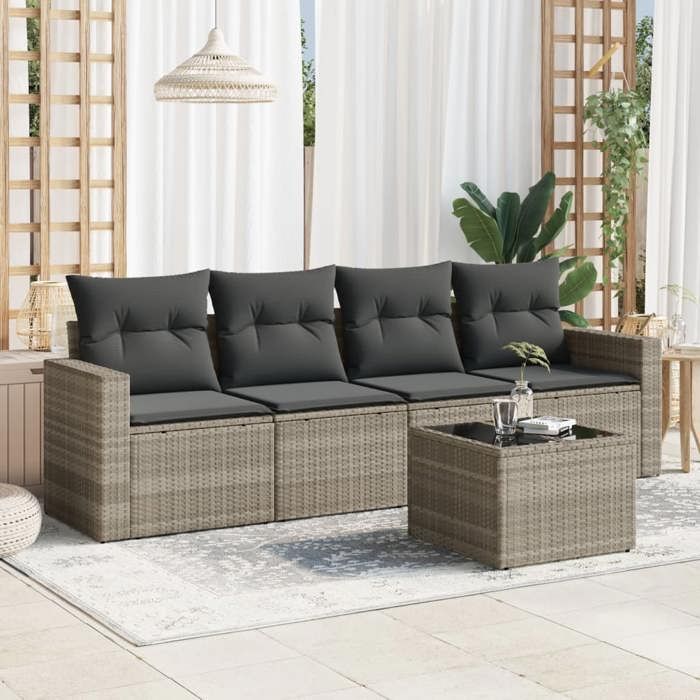 VidaXL Salon de Jardin avec Coussins 5 pcs, Canapés avec Pieds Réglables, Ensemble de Meubles d'Extérieur Patio Terrasse, 3251029